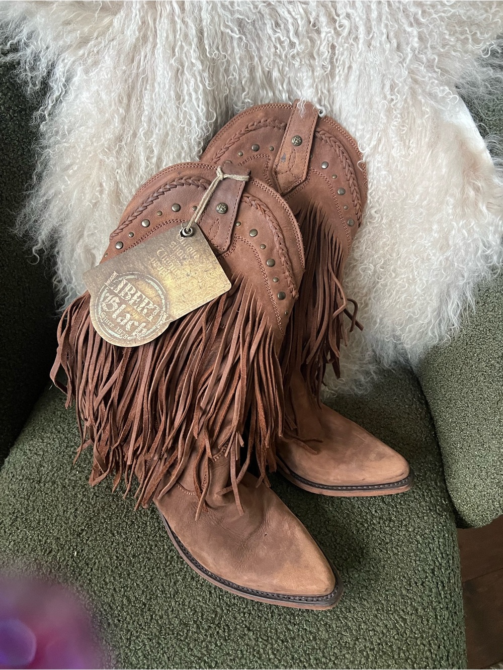 LIBERTY Black Brown Fringe Leather Ankle Boots - Picture 2 of 3